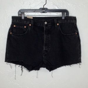 Levi’s 501 destructive ripped raw hem high rise black jean shorts size 33 NWT